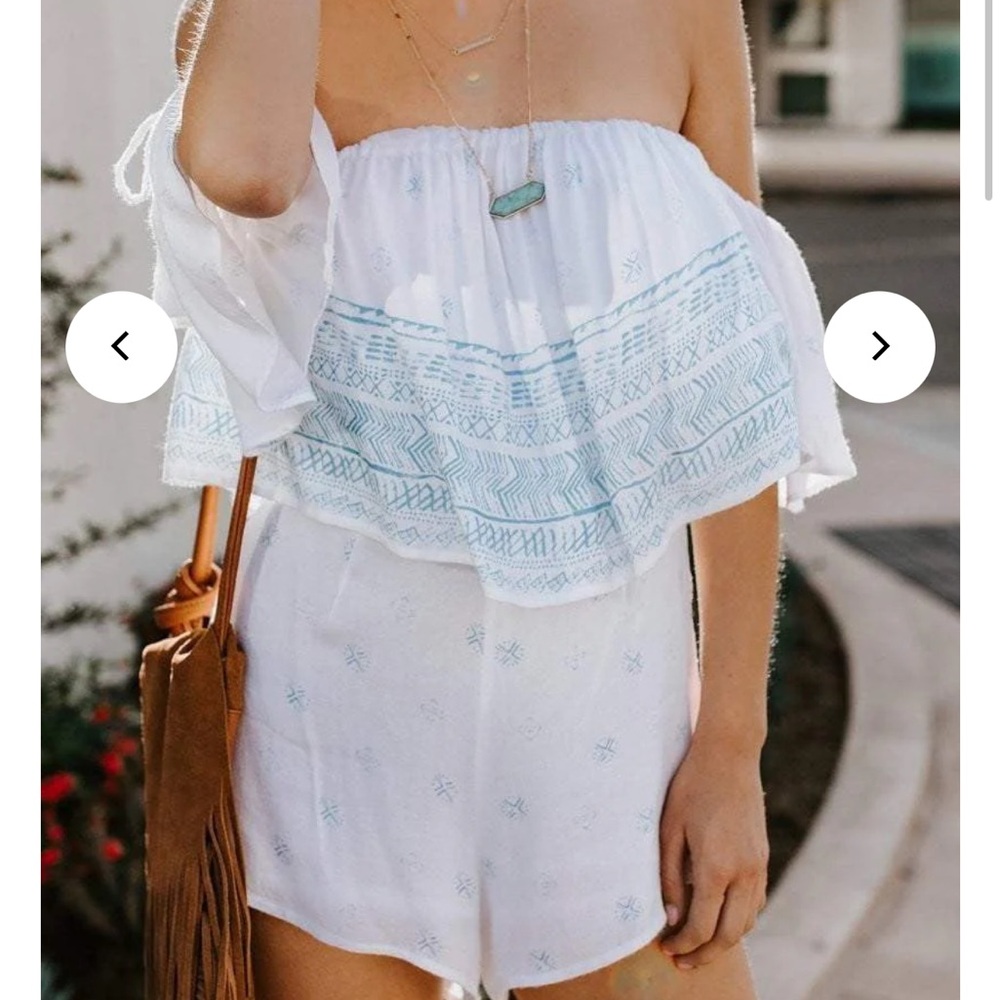 Stamped Off-Shoulder Romper in Pale Blue SCP7112